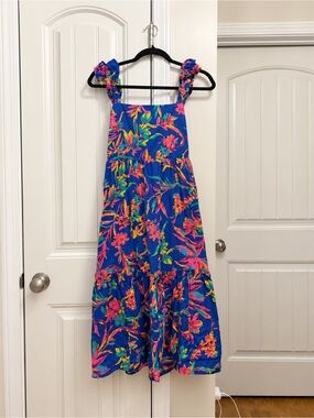 J. Crew Bright Blue Tropical Floral Sundress with Ruffled Straps